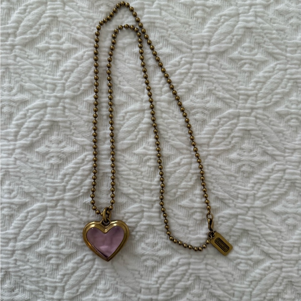 Coach Pink Glass Heart Necklace